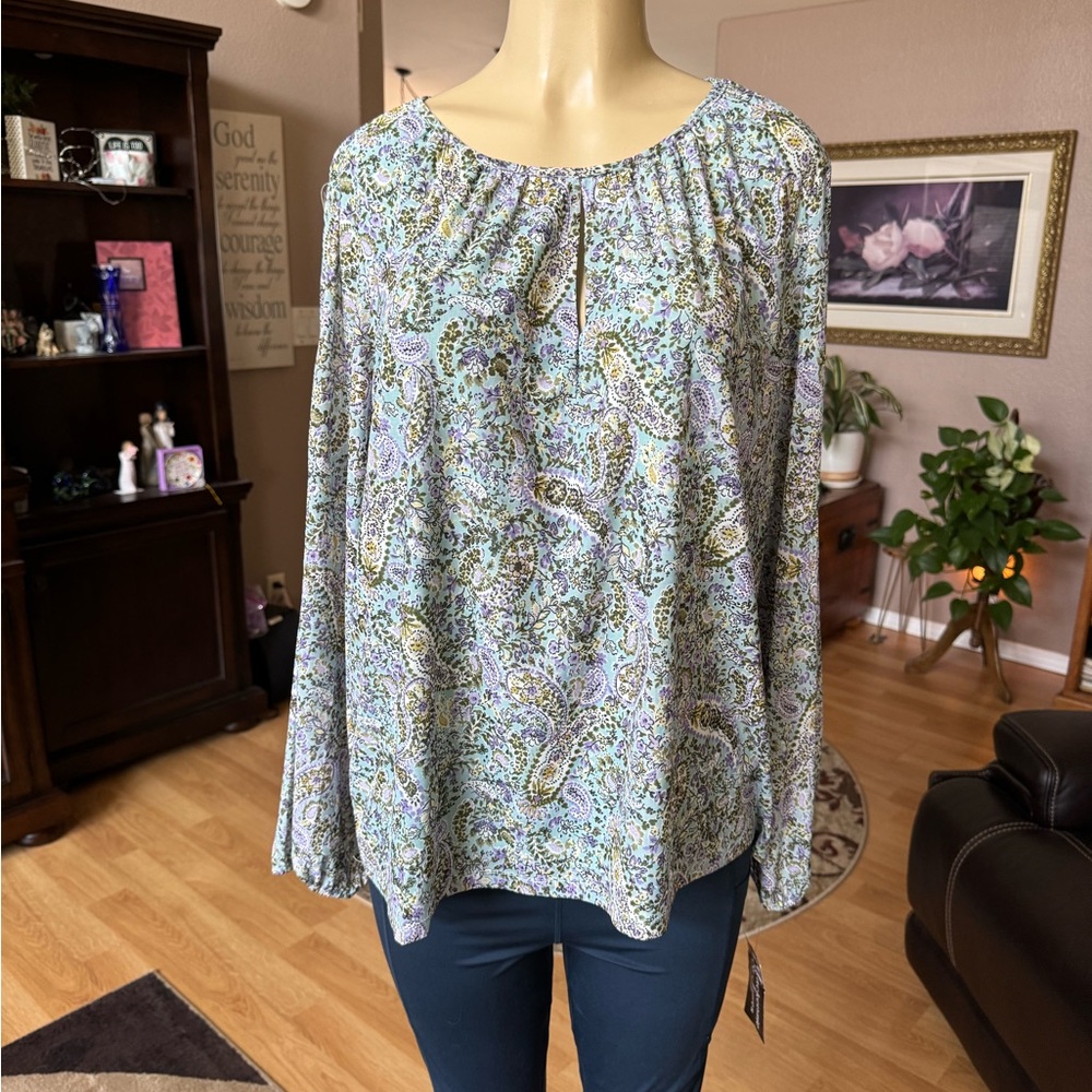 Mackenzie & James green, purple & black long sleeve blouse-size 1X-NWT